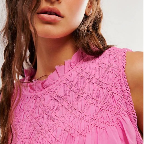 Free People Vibrant Pink Textured Dress Size Large Fully Lined Sleeveless - Picture 3 of 16